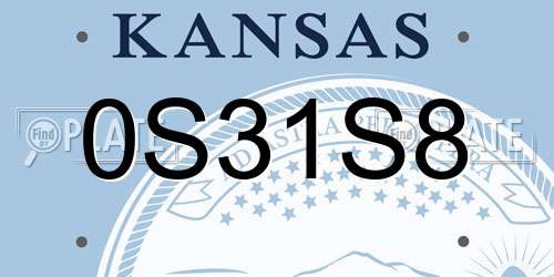 0S31S8 Kansas License Plate