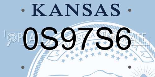 0S97S6 Kansas License Plate