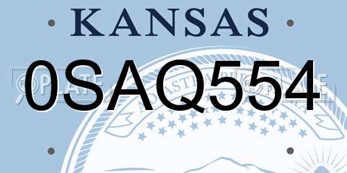 0SAQ554 Kansas License Plate