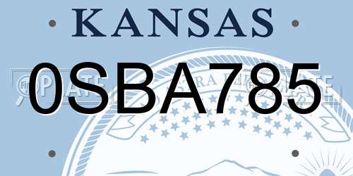 0SBA785 Kansas License Plate