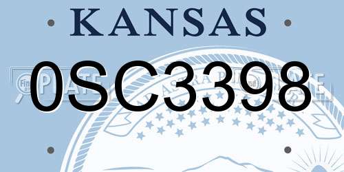0SC3398 Kansas License Plate