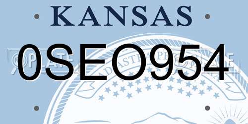 0SEO954 Kansas License Plate
