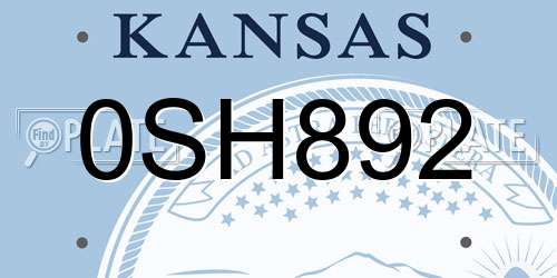 0SH892 Kansas License Plate