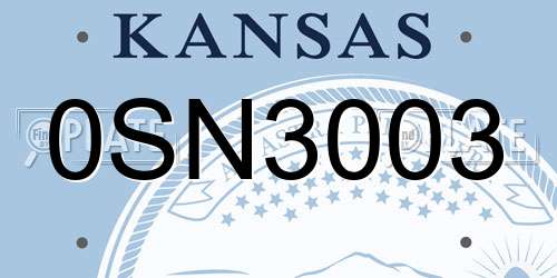 0SN3003 Kansas License Plate