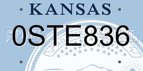 0STE836 Kansas License Plate