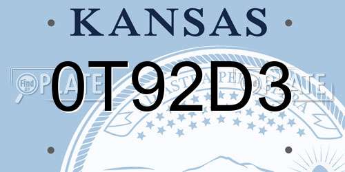0T92D3 Kansas License Plate