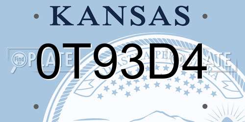 0T93D4 Kansas License Plate