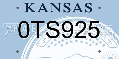 0TS925 Kansas License Plate