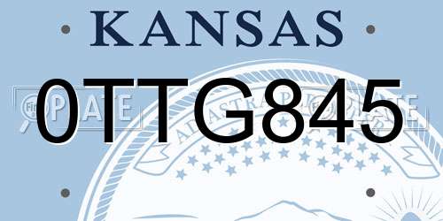 0TTG845 Kansas License Plate
