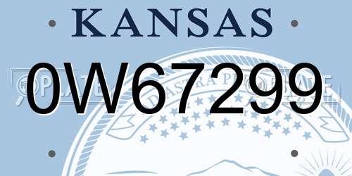 0W67299 Kansas License Plate