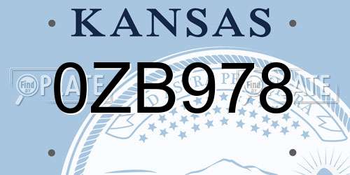 0ZB978 Kansas License Plate