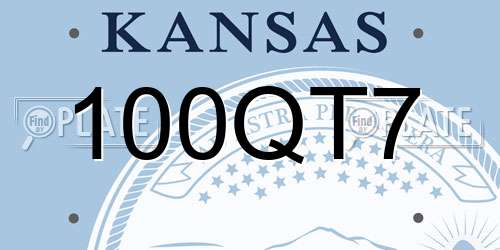 100QT7 Kansas License Plate