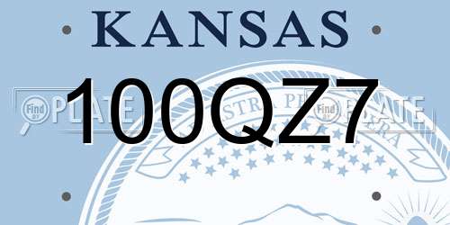 100QZ7 Kansas License Plate