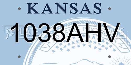 1038AHV Kansas License Plate