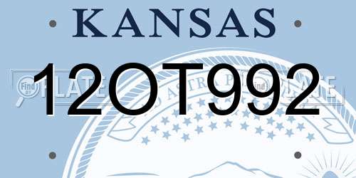 12OT992 Kansas License Plate