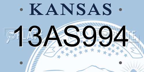 13AS994 Kansas License Plate