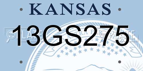 13GS275 Kansas License Plate