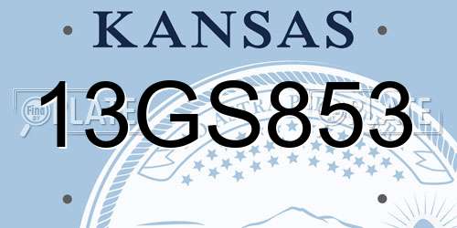 13GS853 Kansas License Plate