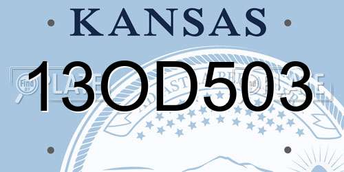13OD503 Kansas License Plate