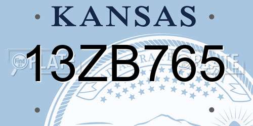 13ZB765 Kansas License Plate