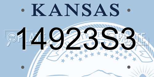 14923S3 Kansas License Plate