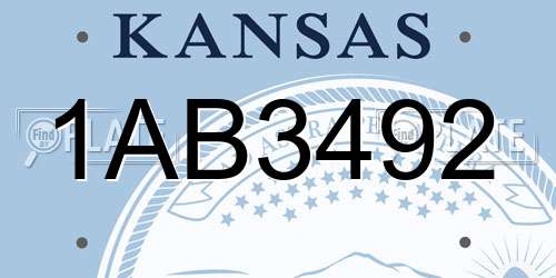 1AB3492 Kansas License Plate