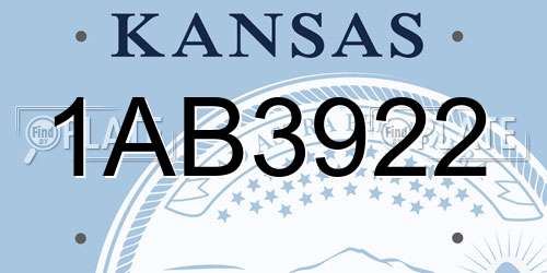 1AB3922 Kansas License Plate