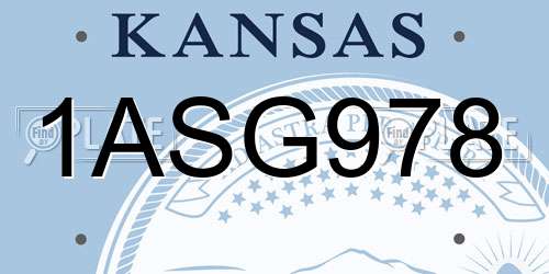 1ASG978 Kansas License Plate