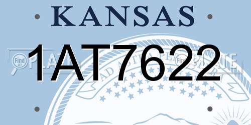 1AT7622 Kansas License Plate