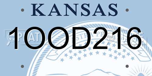 1OOD216 Kansas License Plate