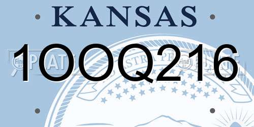 1OOQ216 Kansas License Plate