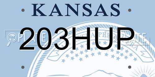 203HUP Kansas License Plate