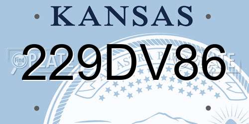 229DV86 Kansas License Plate