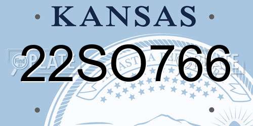 22SO766 Kansas License Plate