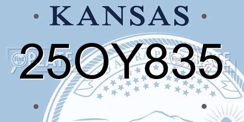 25OY835 Kansas License Plate