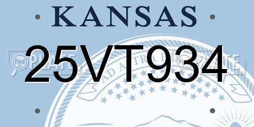 25VT934 Kansas License Plate
