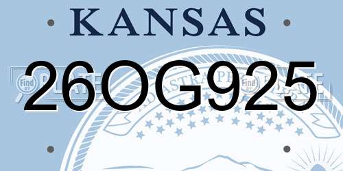 26OG925 Kansas License Plate