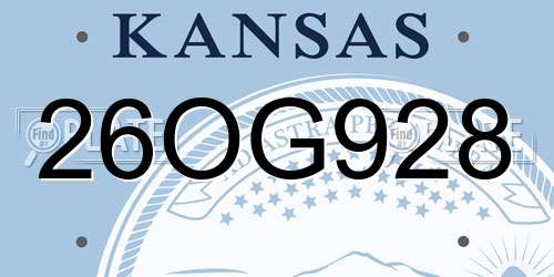 26OG928 Kansas License Plate