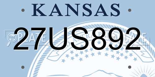 27US892 Kansas License Plate