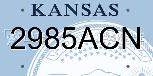 2985ACN Kansas License Plate