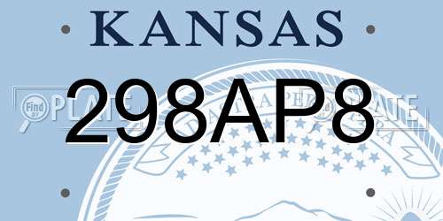 298AP8 Kansas License Plate