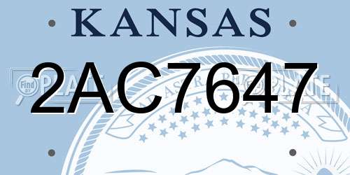 2AC7647 Kansas License Plate