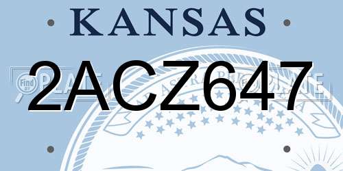 2ACZ647 Kansas License Plate