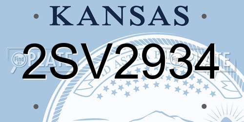 2SV2934 Kansas License Plate