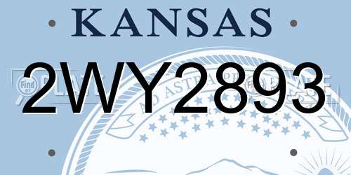 2WY2893 Kansas License Plate