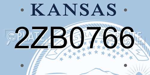 2ZB0766 Kansas License Plate
