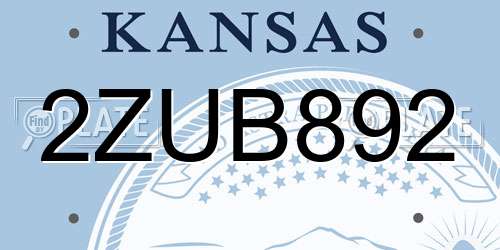 2ZUB892 Kansas License Plate