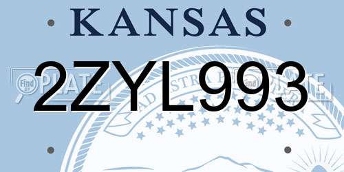 2ZYL993 Kansas License Plate