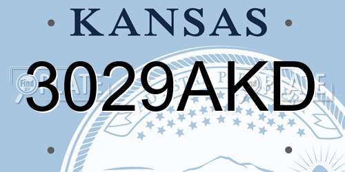 3029AKD Kansas License Plate