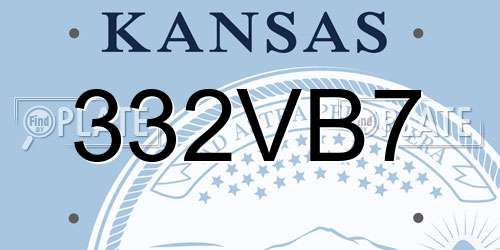 332VB7 Kansas License Plate